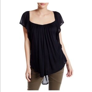 Free People Forever and Always Short Sleeve Black Flowy Top Size M
